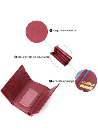Жіночий гаманець потрійного додавання з натуральної шкіри з монетницею червоний (sku_22708) No Brand (328218407)