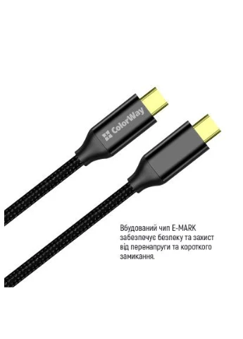 Дата кабель USB-C to USB-C 1.0m USB3.2 (20Gbps 4K PD100W) Gen2 5А black (CW-CBPDCC062-BK) Colorway (396682092)