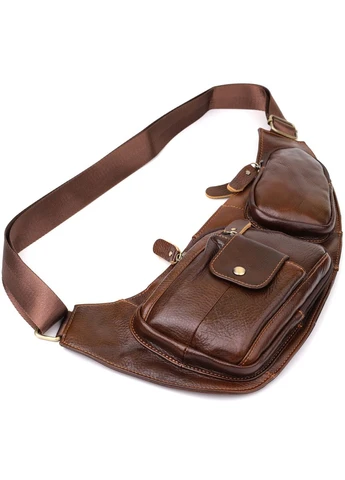 Мужская сумка через плечо из натуральной кожи с карманами Vintage коричневая No Brand (352167771)