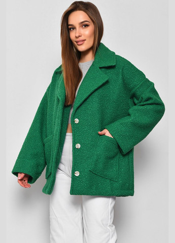 Зеленое демисезонное Пальто женское полубатальное укороченное зеленого цвета Let's Shop