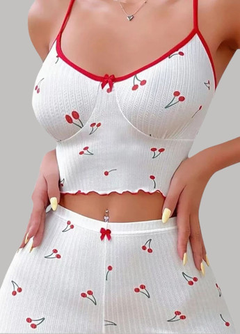 Біла всесезон жіноча піжама з майки-топу та шортиків perfect cherry (1939-42) майка + шорти Macarena