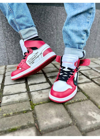 КРОССОВКИ ЖЕНСКИЕ NIKE AIR JORDAN 1 OFF-WHITE RED НАЙК АИР ДЖОРДАН No Brand белые демисезоны (368887898)