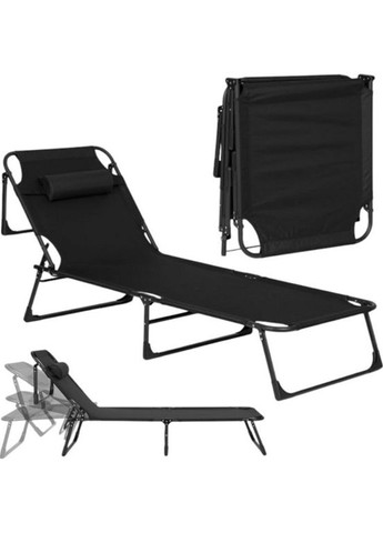 Складной шезлонг-раскладушка с мягким подголовником и регулируемой спинкой 176×56×28 см черный (2104618601) No Brand (340064463)