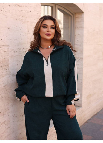 Костюм стильний вельветовий світшот з блискавкою та штани вільного крою Україна (362390057)