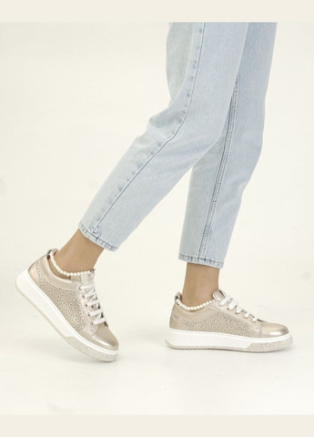 Кроссовки с жемчужинами розово-золотистые кожа Tucino золотые лето (289719710)