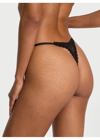 Трусики-стринги женские кружевные Lace String Thong Panty черные Victoria's Secret (349443659)