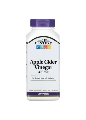 Натуральна добавка Apple Cider Vinegar 300 mg, 250 таблеток 21st Century (294927878)
