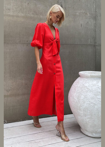 Червона повсякденний, кежуал надзвичайно ніжна та жіночна сукня з льону Jadone Fashion однотонна