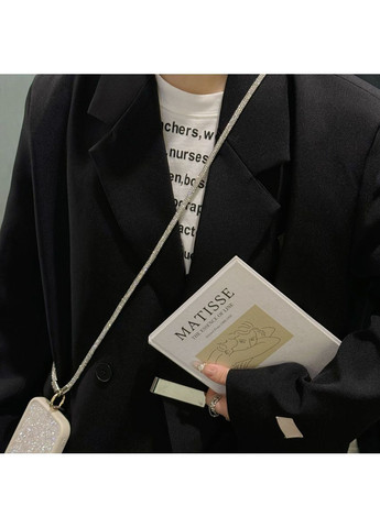 Блискучий ремінець-шнурок для телефону зі стразами на шию через плече. Сріблястий No Brand (328958138)