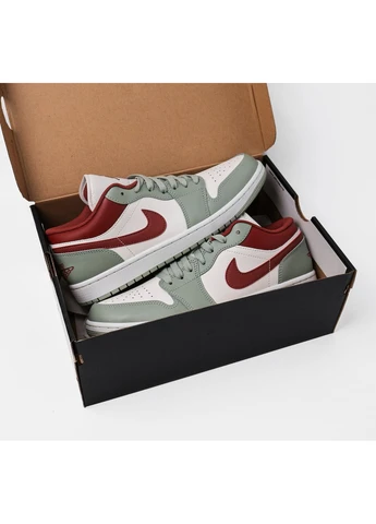 Комбіновані кросівки 1 low jade horizon white/olive 553558-133 демісезон Air Jordan