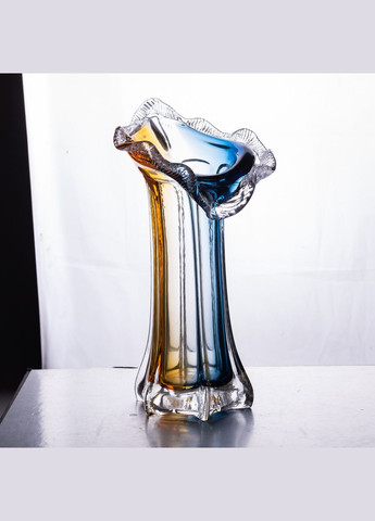 Декоративна скляна оригінальна ваза для квітів 29 см стильна фігурна ваза 500 мл Жовто-синя Yiwu (327368958)