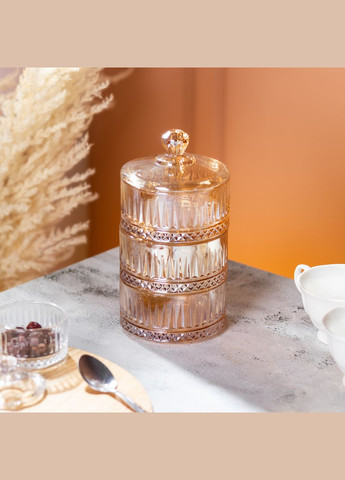 Конфетка трехуровневая с крышкой ребристая стеклянная, коричневый Yiwu (325875908)