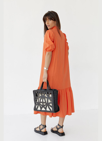 Оранжевое повседневный длинное платье на пуговицах с оборкой по низу 2247 Lurex однотонное