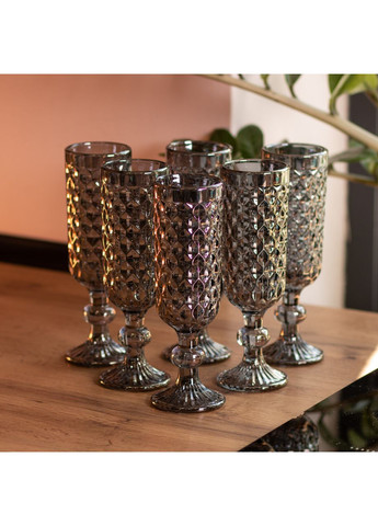 Набір келихів для шампанського 6 штук по 160 мл рельєфні сірий Yiwu (356672513)