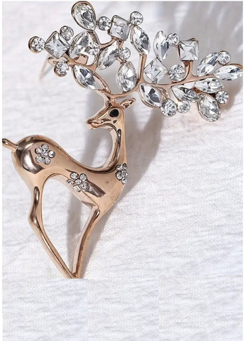 Брошка золотиста олень в стразах, 1754 No Brand (369176790)