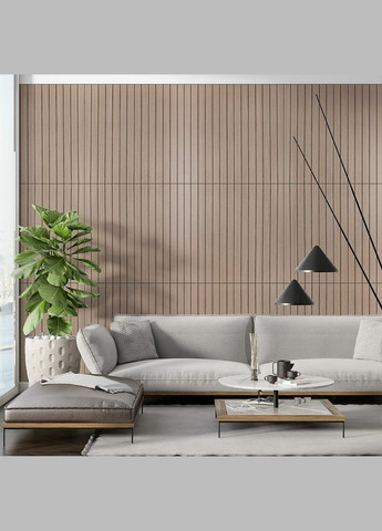 Покриття вінілове самоклеюче 3D рейки 600х600х2,8мм Тік горіховий SW-00002202 Sticker Wall (327089389)