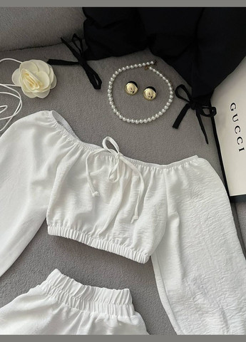 Женский летний костюм кроп-топ + шорты с воланами. MonCher (342071412)