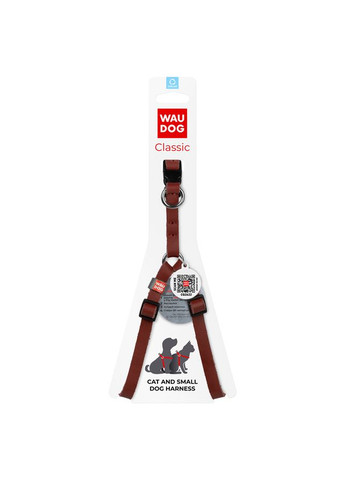 Шлея котів та дрібних собак шкіряна Classic з QR паспортом, пластиковий фастекс, XS, Ш 10 мм, В=С 28-40 см коричневий WAUDOG (279573215)