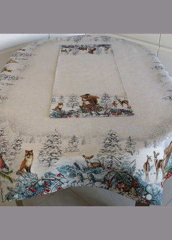 Новогодняя дорожка на стол гобеленовая раннер с серебренным люрексом "Лесная сказка" 37х100 Maystat (305411999)