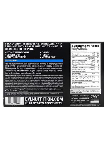 Жиросжигатель Trans4orm Energized Weight Loss Support 10 Veggie Capsules EVLution Nutrition (292555760)