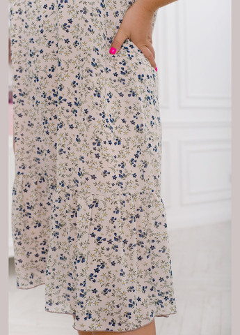 Светло-бежевое кэжуал шифоновое платье а-силуэт No Brand с цветочным принтом
