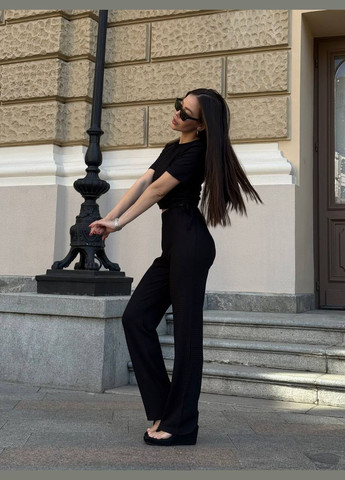 Повседневный черный костюм двойка из лёгкой турецкой ткани No Brand 1733-2 (333656047)