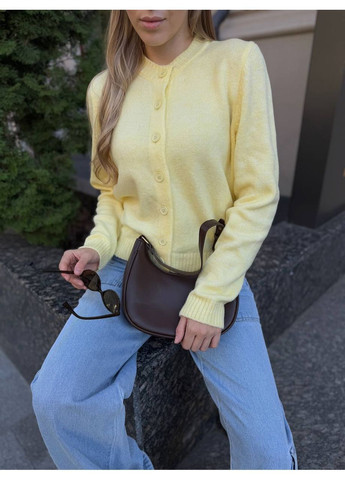 Светло-желтый демисезонный стильный укороченный свитер на пуговицах No Brand