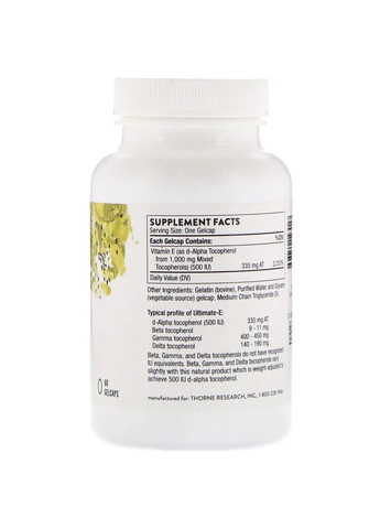 Витамин Е, Смесь Токоферолов, Ultimate-E,, 60 гелевых капсул Thorne Research (326054088)