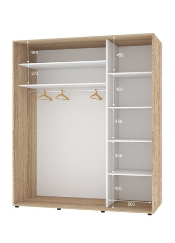 Шафа-купе дводверна 200*60*240 см Натуральний 2 двері Дзеркало Стандарт Комфорт Меблі (360435834)