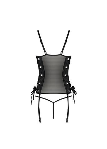 Сітчастий корсет з люверсами та знімними пажами MALWIA CORSET L/XL black, екошкіра, стрінги Passion (369951798)