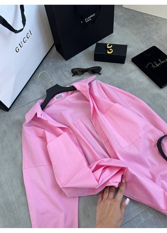 Розовая кэжуал рубашка однотонная Україна с длинным рукавом