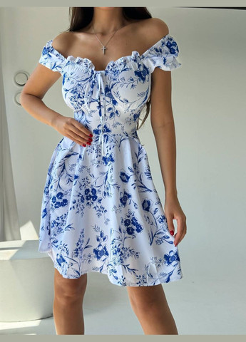 Белое повседневный женское платье с цветочным принтом Україна с цветочным принтом