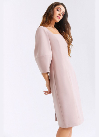 Пудровое платье с квадратным вырезом меди костюмная ткань моко Vovk однотонное