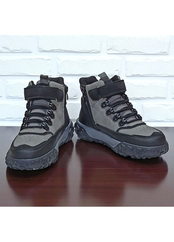 Серые спортивные, повседневные, кэжуал осенние утепленные демисезонные осенние ботинки ортопедические хайтопы на липучке для мальчика на флисе клиби Clibee