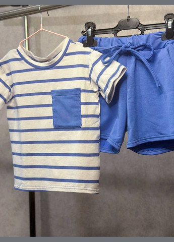 Синий летний женский костюм с шортами Україна