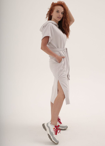 Серое спортивное, повседневный, кэжуал, джинсовое женское повседневное свободное хлопковое платье платье-футболка, платье-худи InFashion однотонное