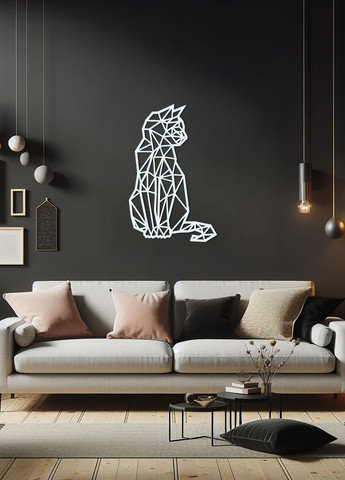 Интерьерная картина из дерева, настенный декор для дома "Геометрический кот", декоративное панно 25х15 см Woodyard (292112684)