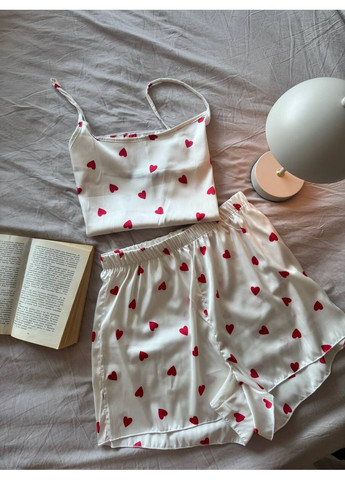 Біла всесезон жіноча шовкова піжама топ + шорти Avanti