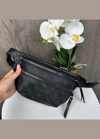 Модна жіноча сумка-бананка з екошкіри з геометричним візерунком чорна (sku_1687) No Brand (330575560)