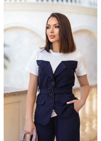 Жіночий костюм з футболкою, жилетом-імітацією та брюками палаццо 42-44 46-48 Діва (362536047)