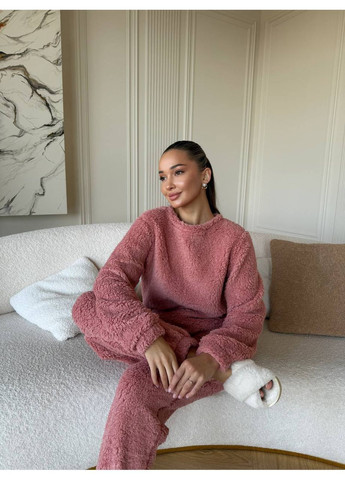 Пудровая зимняя женская пижама кофта + брюки No Brand