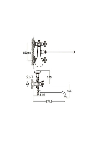 Смеситель встроенный PL 1/2 для ванны гусь изогнутый шаровой дивертор 9777220 AQUATICA (357219735)