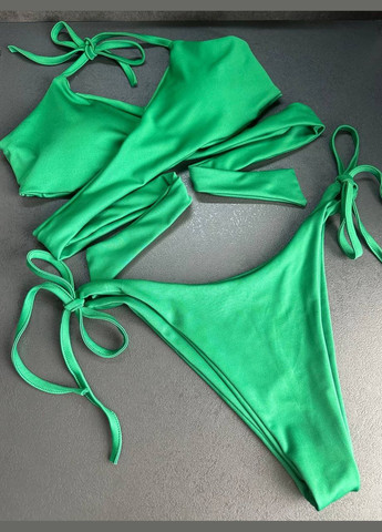 Зеленый летний раздельный женский купальник с завязками. раздельный Україна