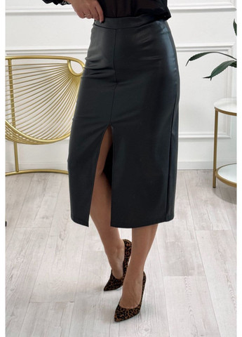 Черная праздничный, офисная, кэжуал однотонная юбка женская из екокожи Style Point