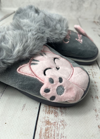 Серые тапочки домашние для девочки серо-розовый (1216-2) Lion