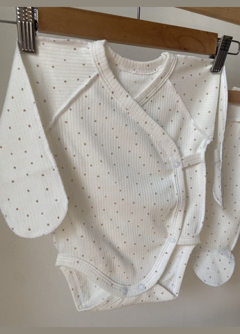 Молочный демисезонный набор боди, ползунки и шапочка-узелок интерлок Тімі Текс Комплект трійка