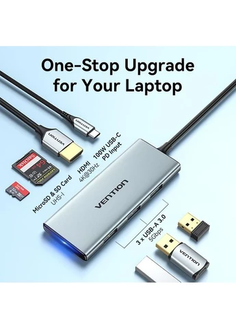 Док-станція USB3.1 Type-C --> HDMI/USB 3.0x3/SD/TF/PD 100W 7-in-1 Vention (315503038)