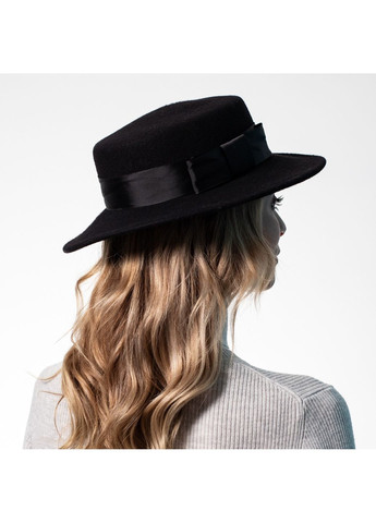 Капелюх канотьє жіночий зі стрічкою фетр чорний СЕНДІ LuckyLOOK 653-208 (322789871)