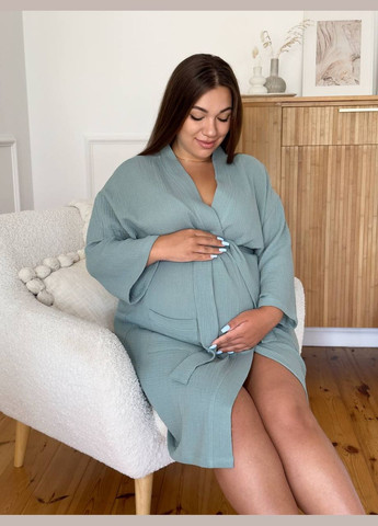 Женский халат-кимоно для беременных из муслина темно-оливковый Cosy (299339303)