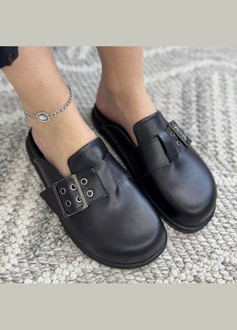 Черные сабо клоги женские кожаные, декорированы ремешком.. 39 размер Vasha para